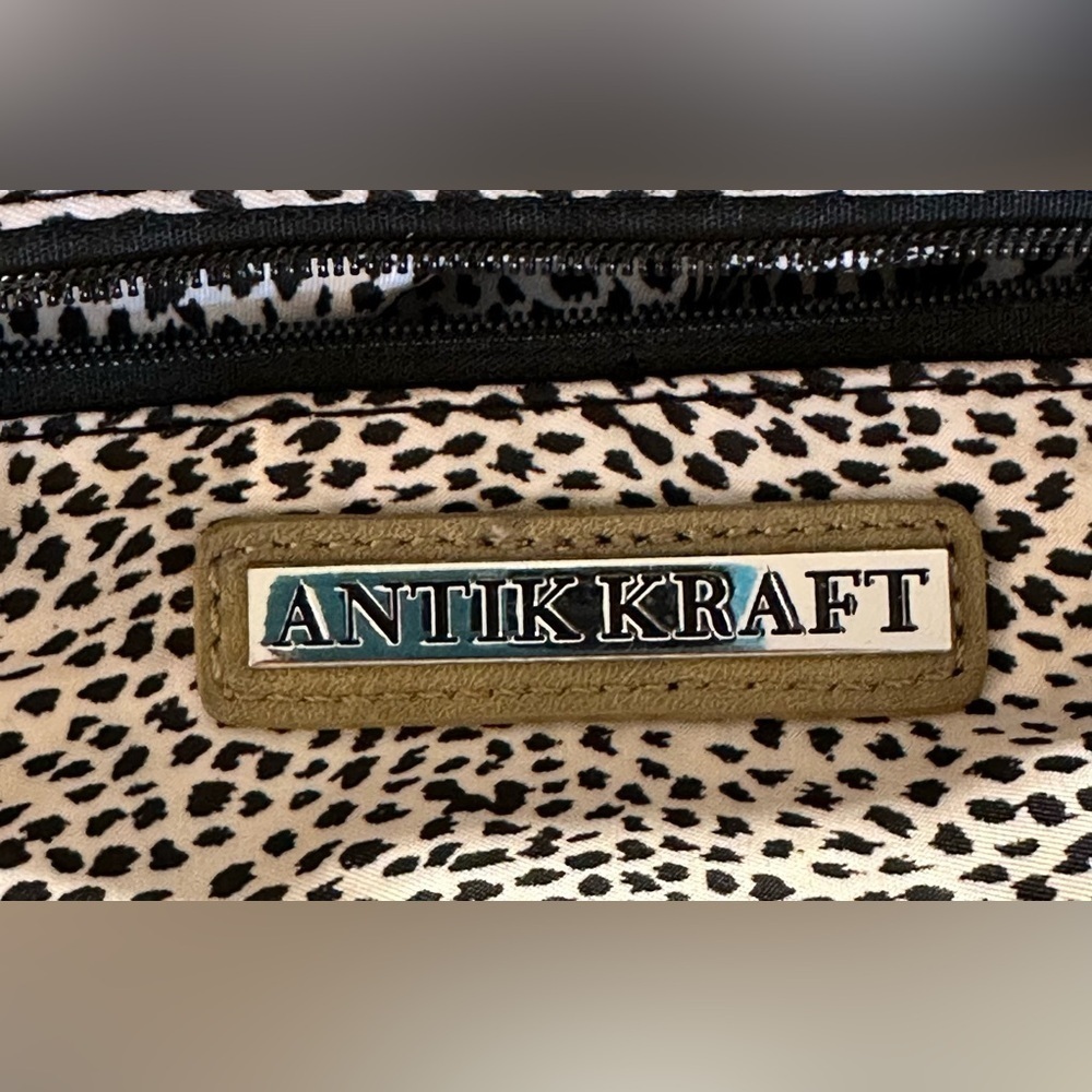 Antik Kraft Shoulder Bag Removable Crossbody Strap Greenish/Tan Studs Zipper - Picture 4 of 16